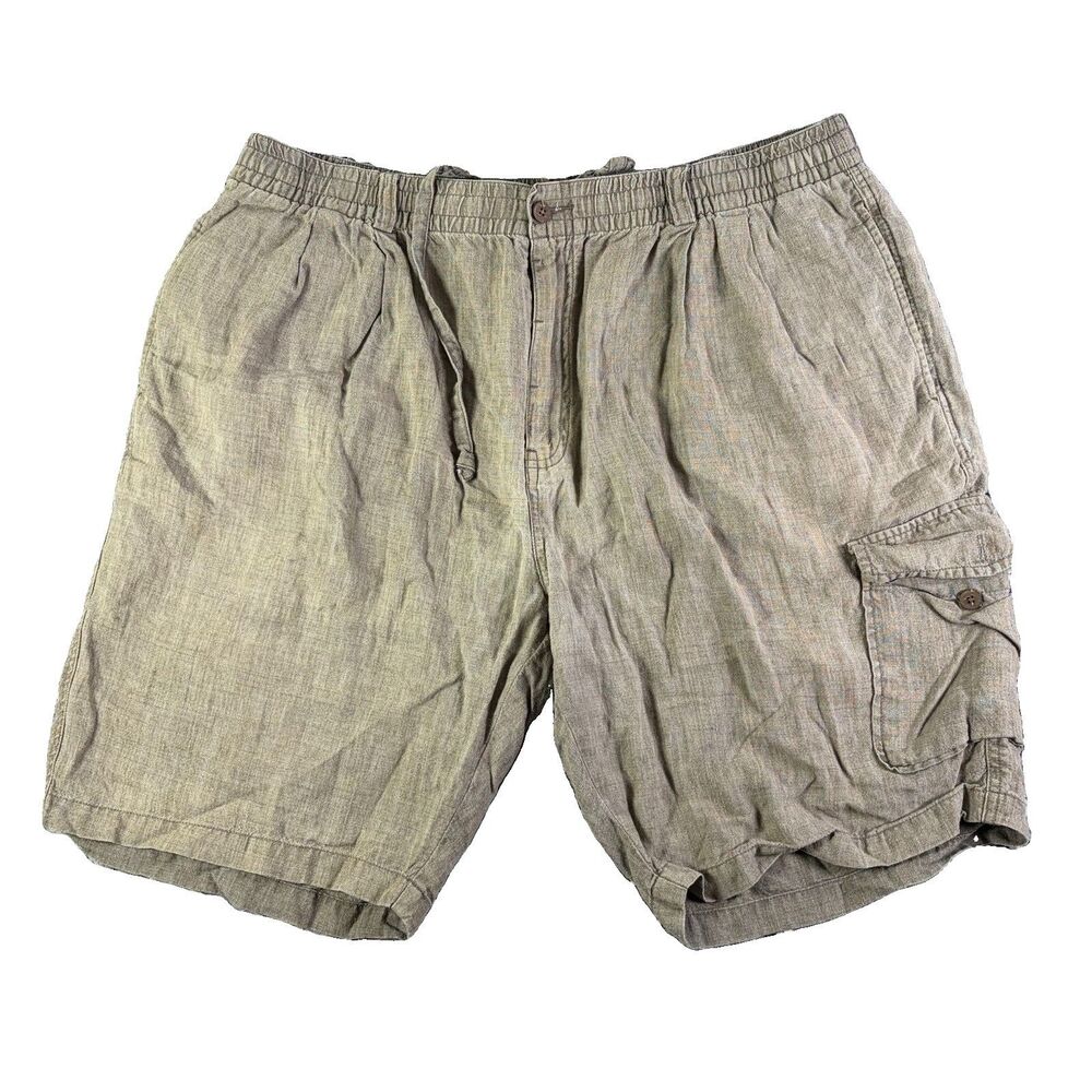 Tommy Bahama Linen Cargo Shorts Mens XL Brown Drawstring Preppy Beach Summer